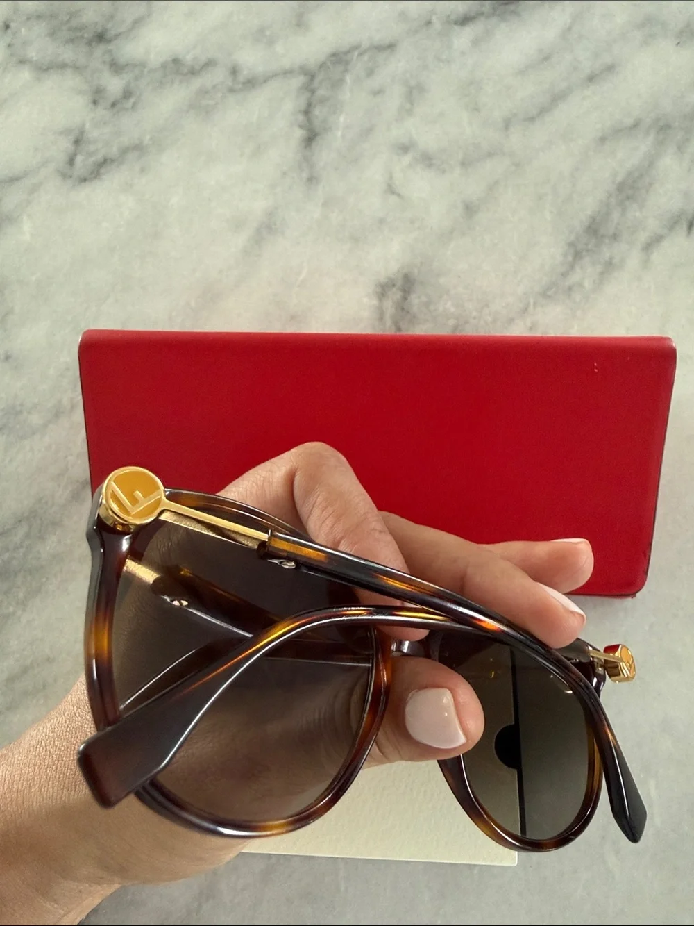 Fendi Tortoiseshell Frame Sunglasses with Red Case